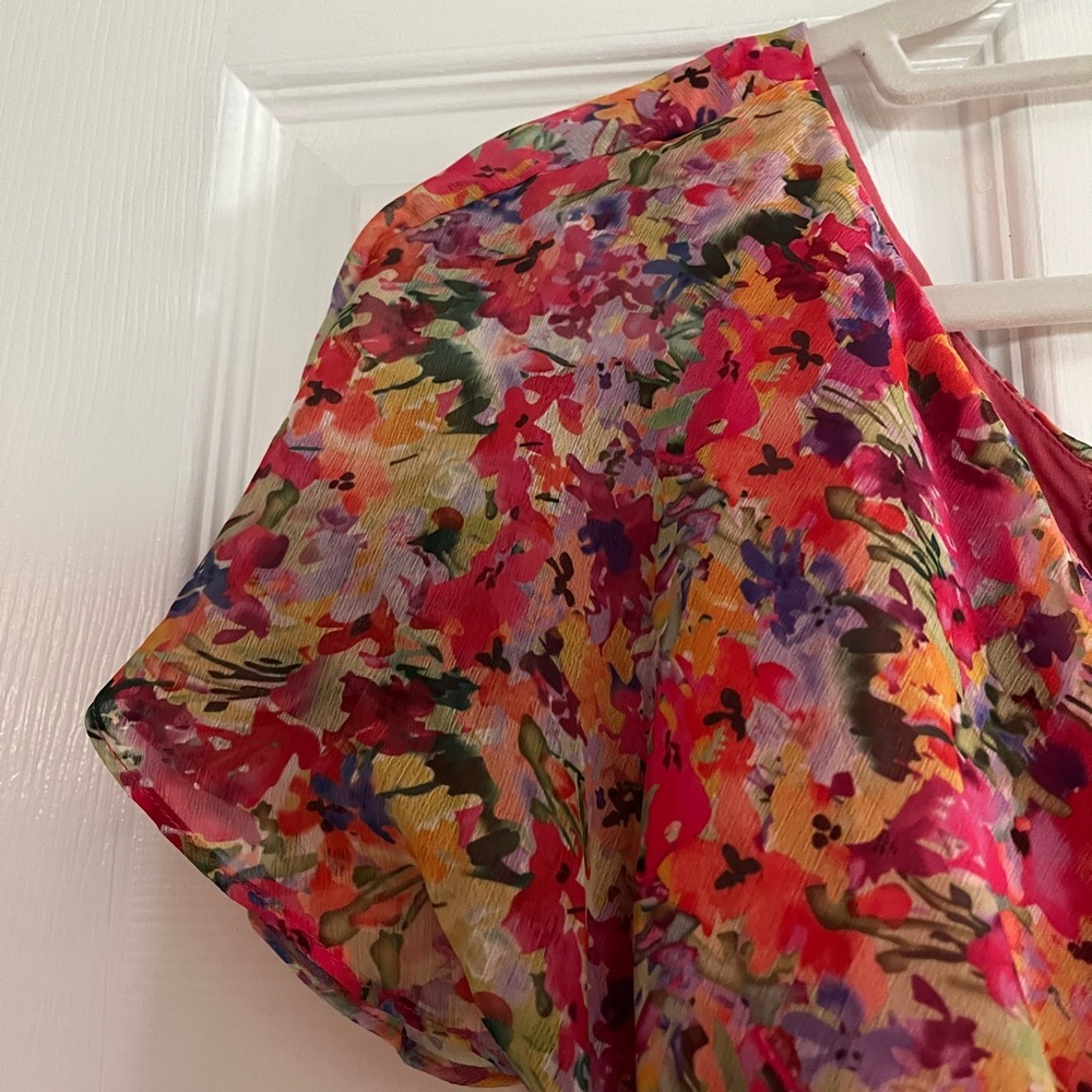 Mac Duggal NWT #9157 Pink Floral One Shoulder Gown with Flutter Sleeve s… - Picture 7 of 12
